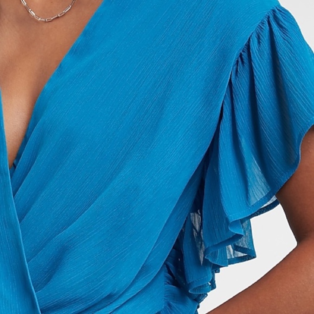 Express - Wrap Front Ruffle Sleeve Top - Picture 2 of 6